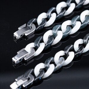 Black & White Cuban Link Jade Bracelet