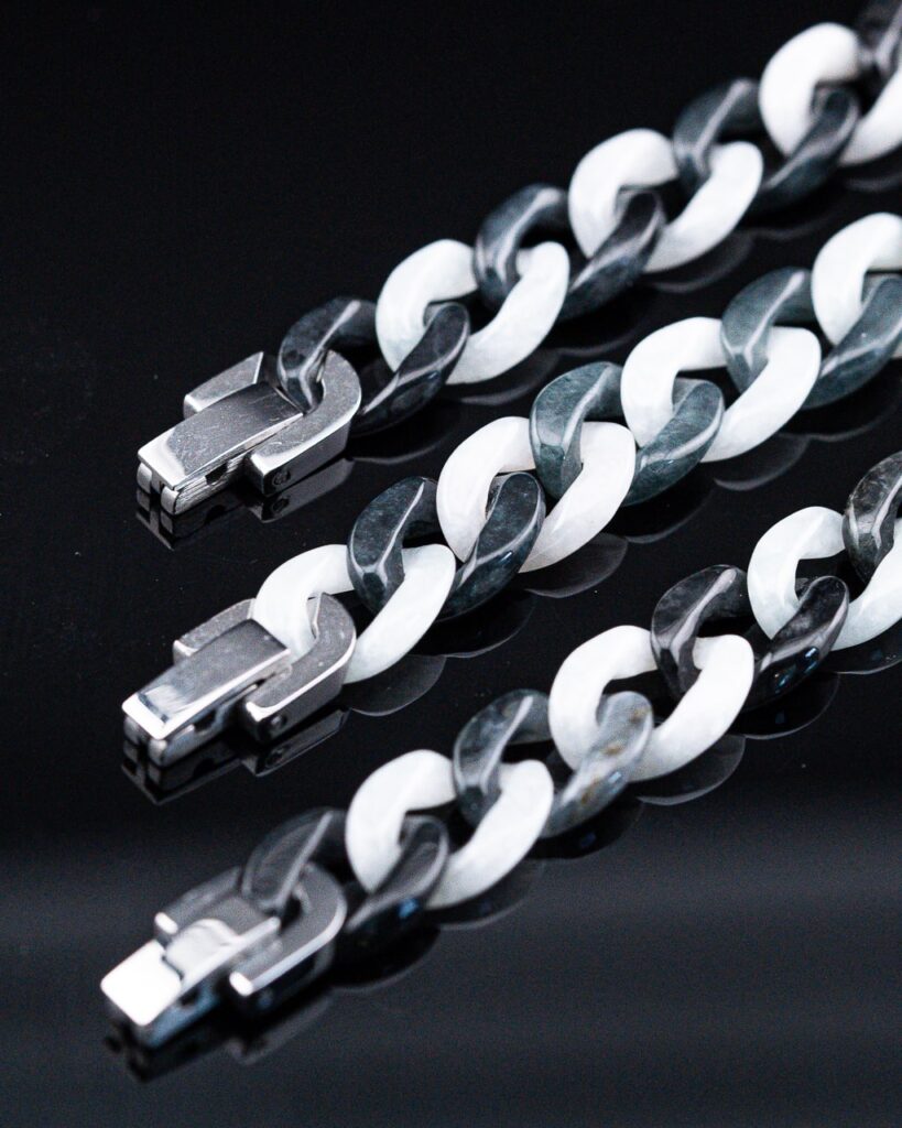 Black & White Cuban Link Jade Bracelet