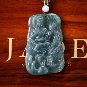 Blue Water Meditating Buddha Gliding Dragon Jade Pendant
