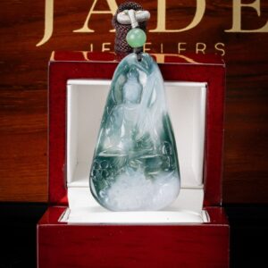 Icy Blue/White Meditating Buddha Jade Pendant
