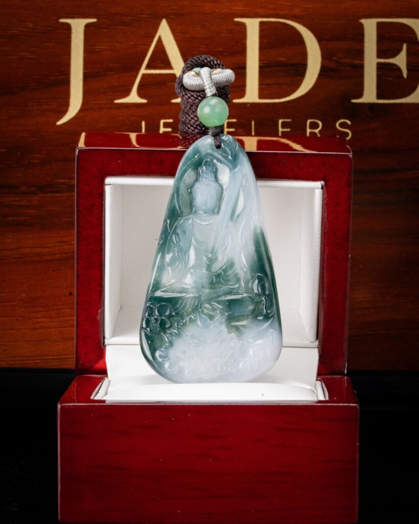 Icy Blue/White Meditating Buddha Jade Pendant