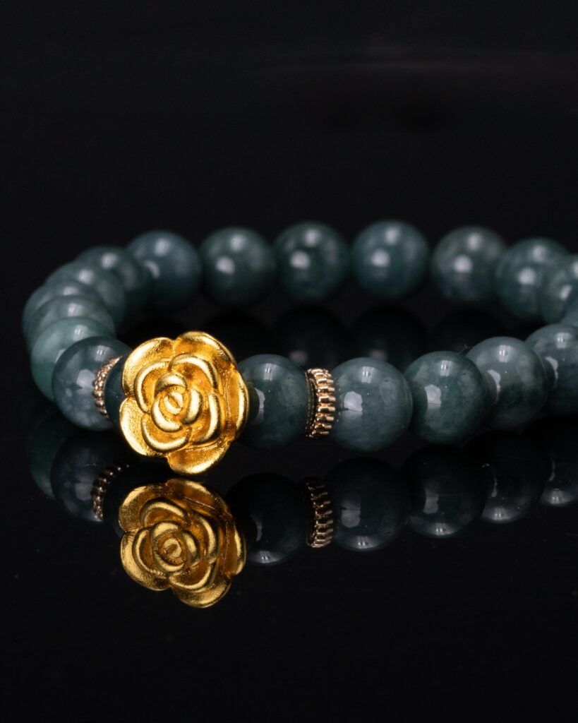 Golden Rose Charm Jade Bracelet