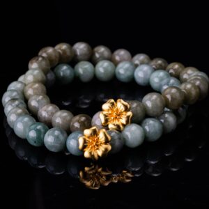 Golden Sakura Flower Jade Bracelet