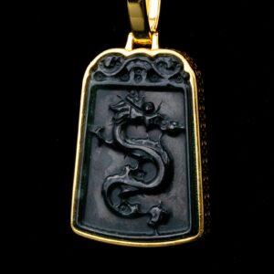 Golden Lucky Coin Wrapped Micro Dragon Jade Pendant