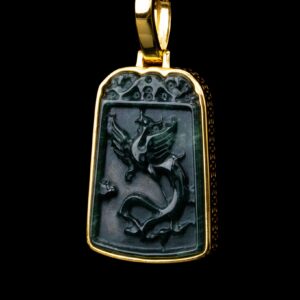 Golden Lucky Coin Wrapped Micro Phoenix Jade Pendant