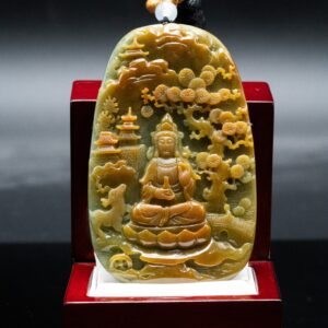 TWO-TONE MEDITATING FORREST BUDDHA JADE PENDANT