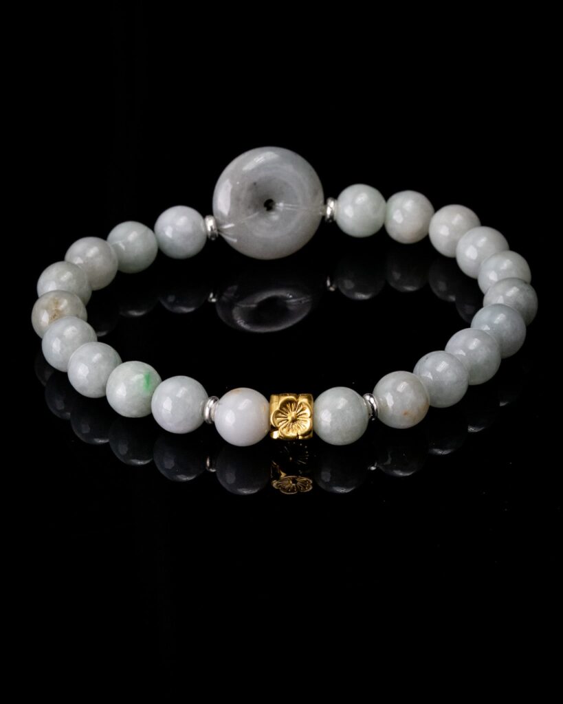 Golden Sakura Donut Beaded Jade Bracelet
