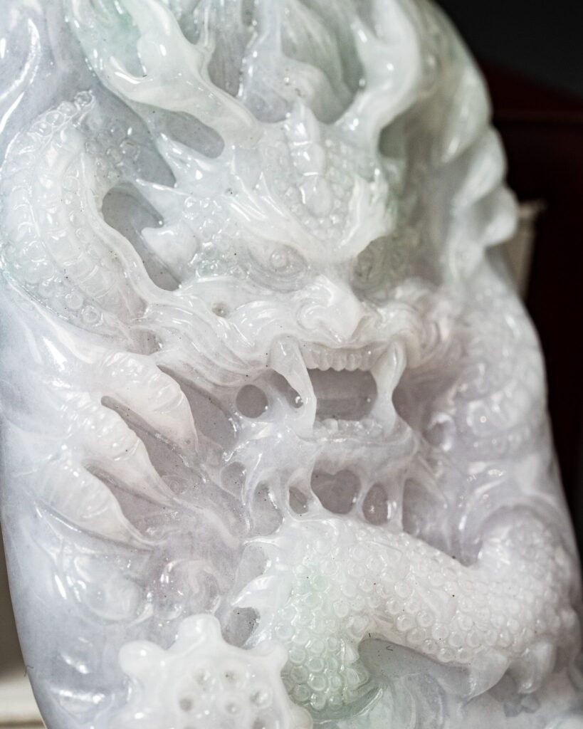 Icy White & Pale Green Dragon and Qilin Jade Pendant
