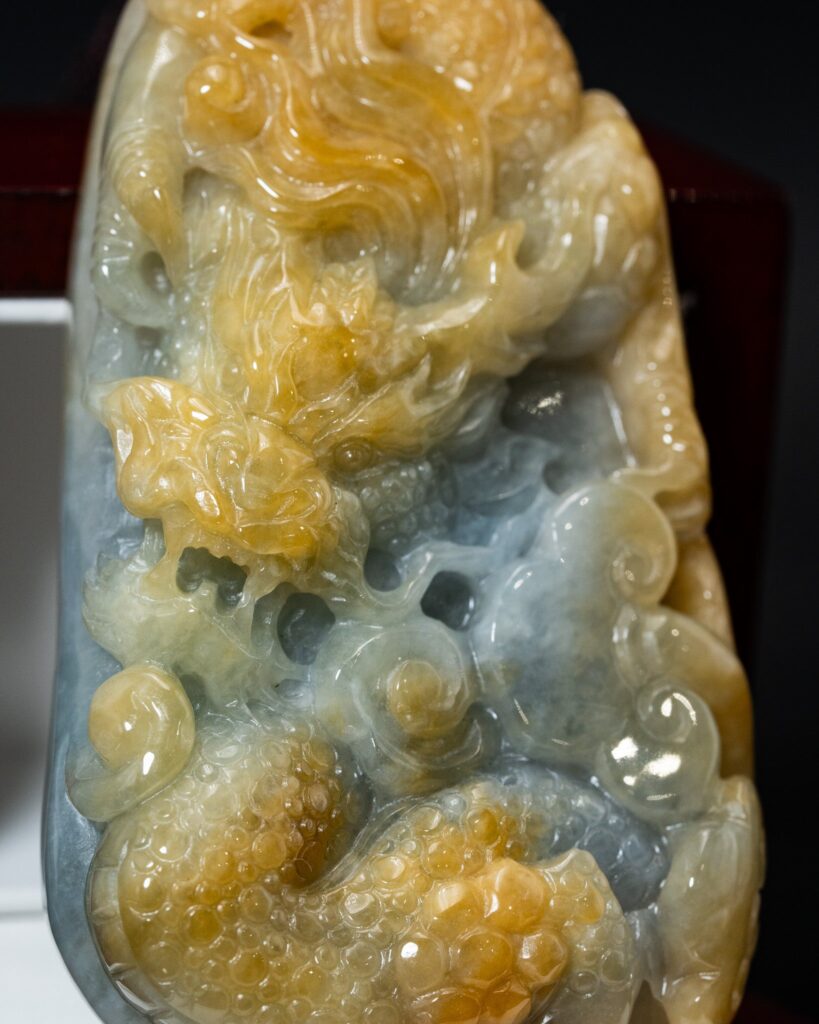 Golden Yellow & White Cloud Dragon Jade Pendant