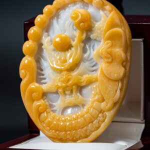 Golden Yellow & Icy White Dragon Chasing Pearl Jade Pendant