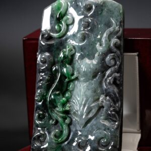 Deep Green & Smoky Gray Ruyi Jade Pendant
