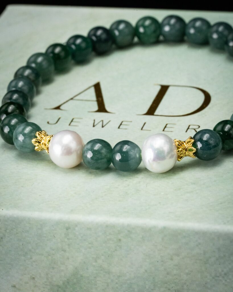 Twin Pearl Blue Water Beaded Jade Bracelet