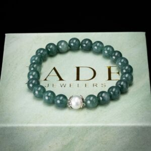 Silver Floral Pearl Blue Water Beaded Jade Bracelet
