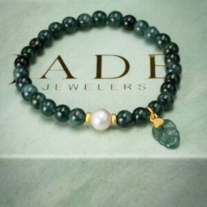 Leaf Charm Pearl Blue Water Beaded Bracelet