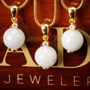 White Bead Jade Pearl Lab Diamond Bail Pendant