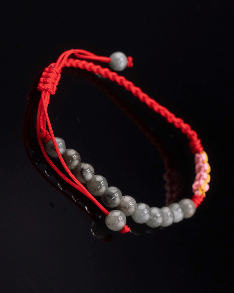 Beaded Red Rope Serene Blossom Jade Bracelet
