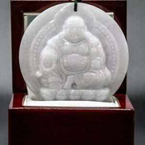 One of One Circle White Jade Sitting Buddha Pendant